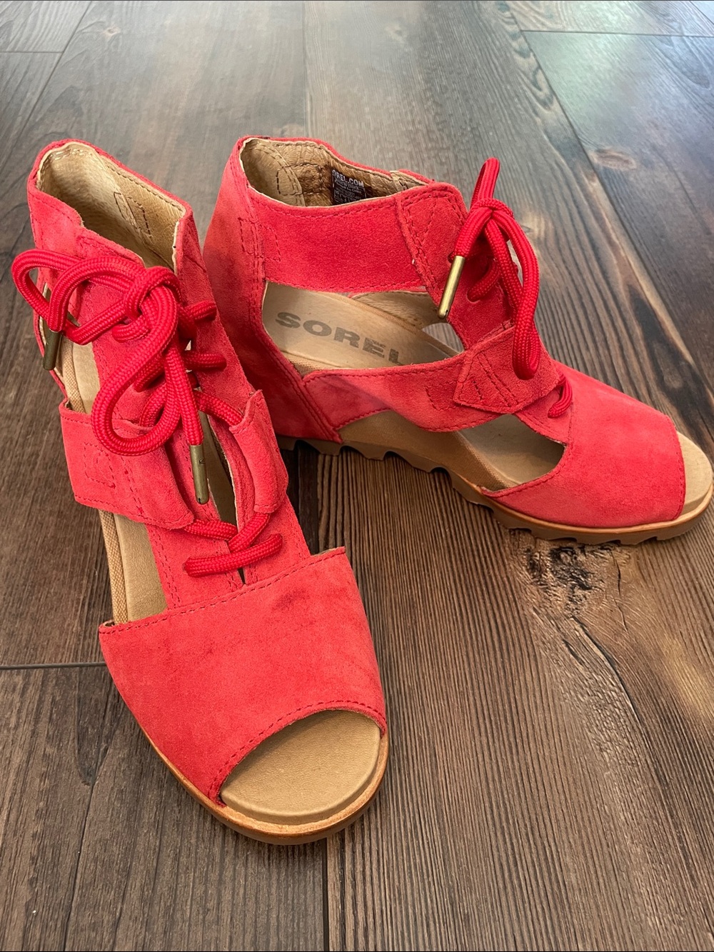 Sorel Red Suede Joanie Lace Up Sandals Size 8